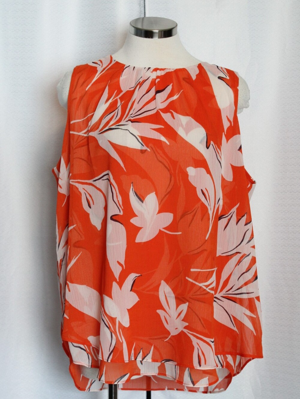 Cristina B Flowy Double-Layer Sheer Blouse – Orange Black White – L